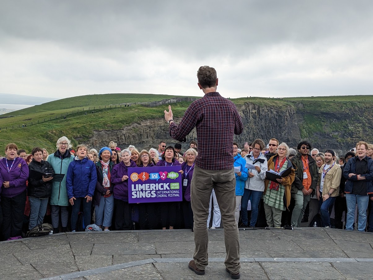 Singers Marin performing at the Cliffs of Moher