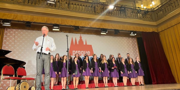 Choir performs on stage at the Young Prague Festival in the Czech Republic.